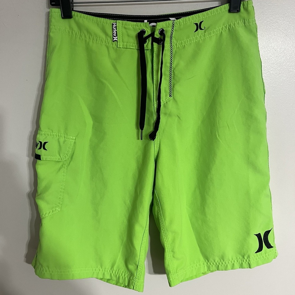 Hurley Men's Swim Trunks Board Shorts Neon Green Black Size 30 Summer‎ Vacation